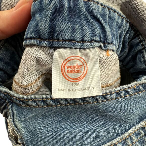 Wonder Nation Baby Girl 12M Cotton Bib Shortalls Blue Denim Overall Romper EUC - Picture 8 of 10